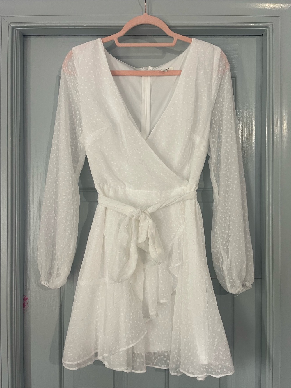 miami White Swiss Dot Wrap Dress with Tie Waist